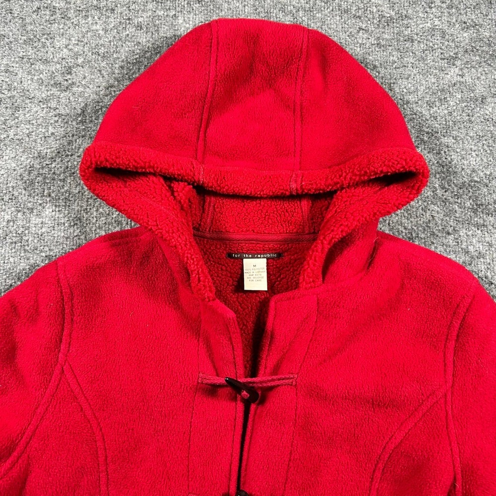 For The Republic Jacket Womens Size M Red Fleece Toggle Hooded Sherpa Lined Coat